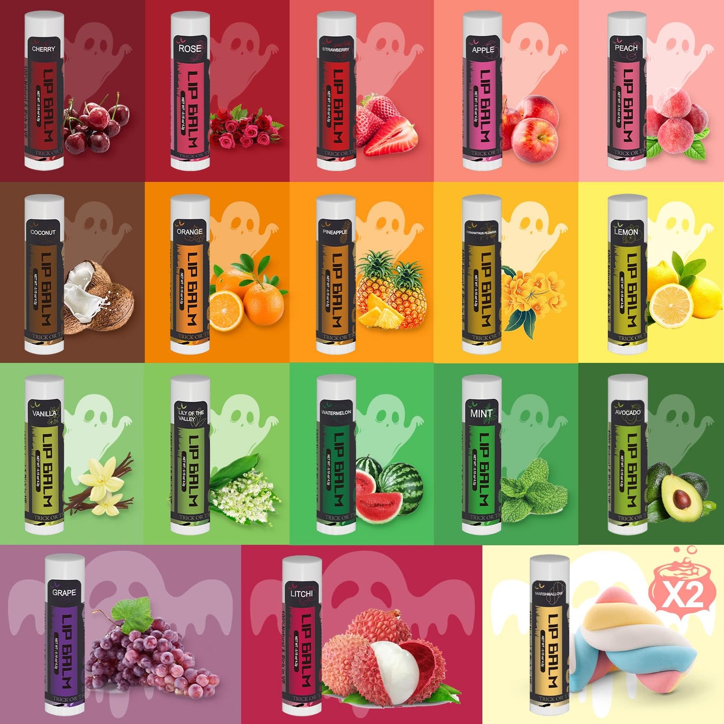 Yopela 76 Pack Halloween Lip Balm Party Favors, Lip Care Set with Vitamin E & Coconut Oil to Moisturize Repair Dry Chap Lips, 18 Flavors,Perfect for Trick-or-Treat Gifts or Goodie Bag Stuffers