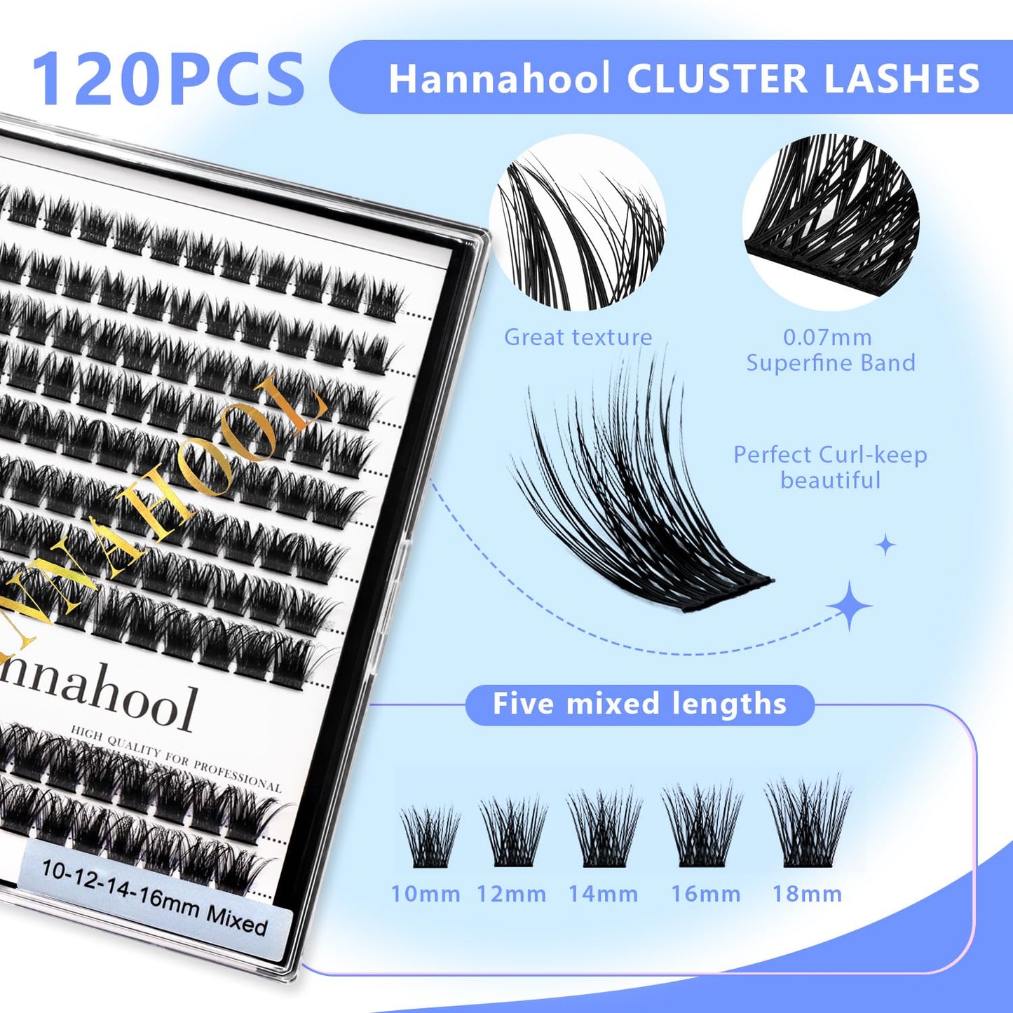 Large Tray D Curl Thickness 0.07mm Mixed 8-10-12-14mm/10-12-14-16mm/12-14-16mm /14-16mm/10-12-14mm Wide Stem Individual Cluster False Eyelashes Dramatic Eye Lashes Extensions (mixed 10-12-14-16mm)