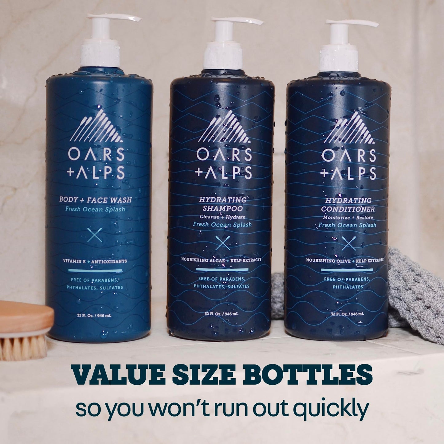 Oars + Alps Body Wash for Men, Mens Body Wash & Face Cleanser with Vitamin E & Antioxidants, Moisturizing, Paraben & Sulfate Free Cleanser, Fresh Ocean Splash, 32oz
