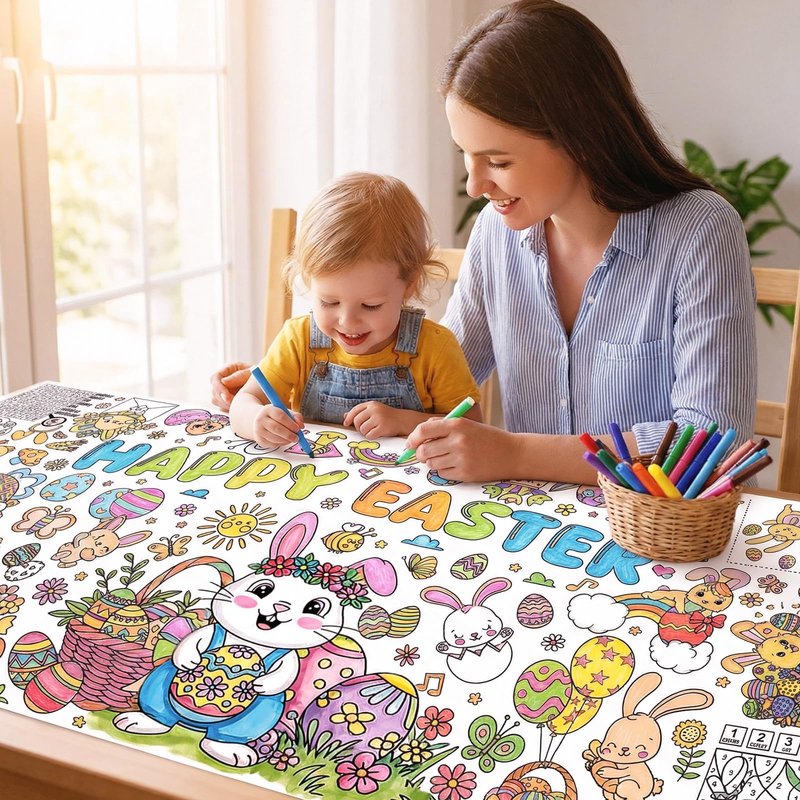 Easter Giant Coloring Poster/Tablecloth, 30 x 72 Inch Jumbo Craft for Kids Art Crafts Paper Banner Kids Games Activities,Coloring Tablecloth Crafts for Easter Classroom Wall School Home Parties