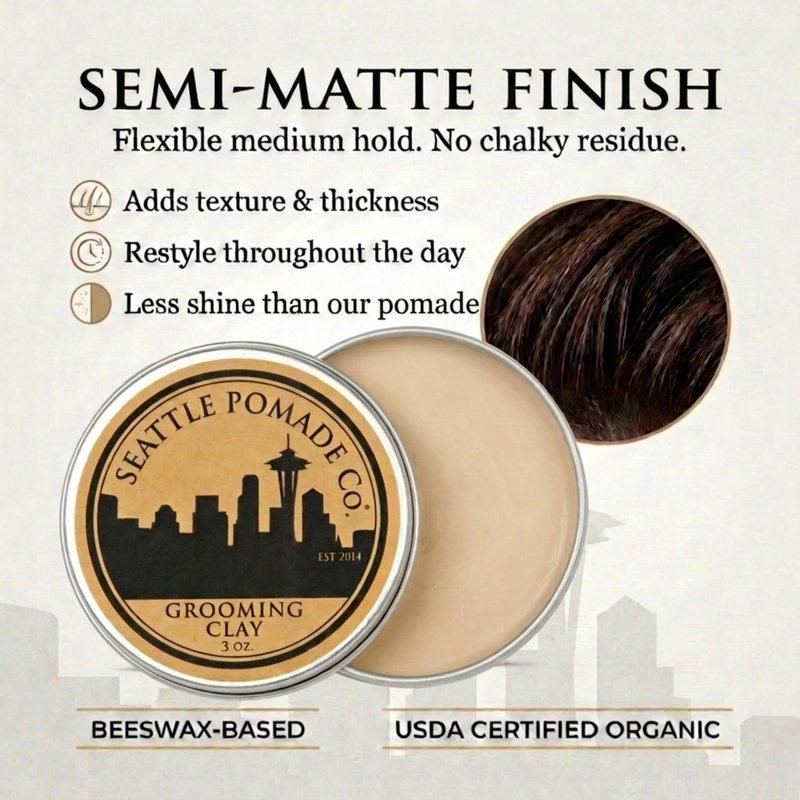 Seattle Pomade Co. Grooming Clay for Hair - USDA Certified, With Organic Essential Oils, Beeswax Based. Made with organic materials from around the world.