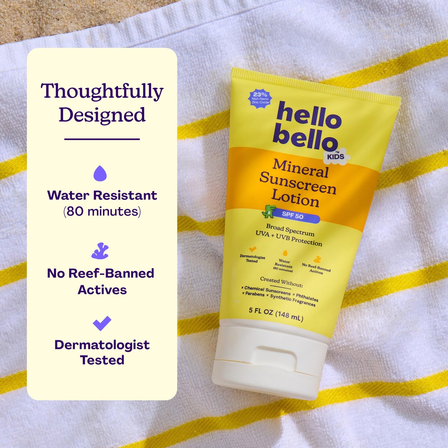 Hello Bello Kids SPF 50 Mineral Sunscreen Lotion - 5oz Tube - Water Resistant Broad Spectrum UVA + UVB Sun Protection