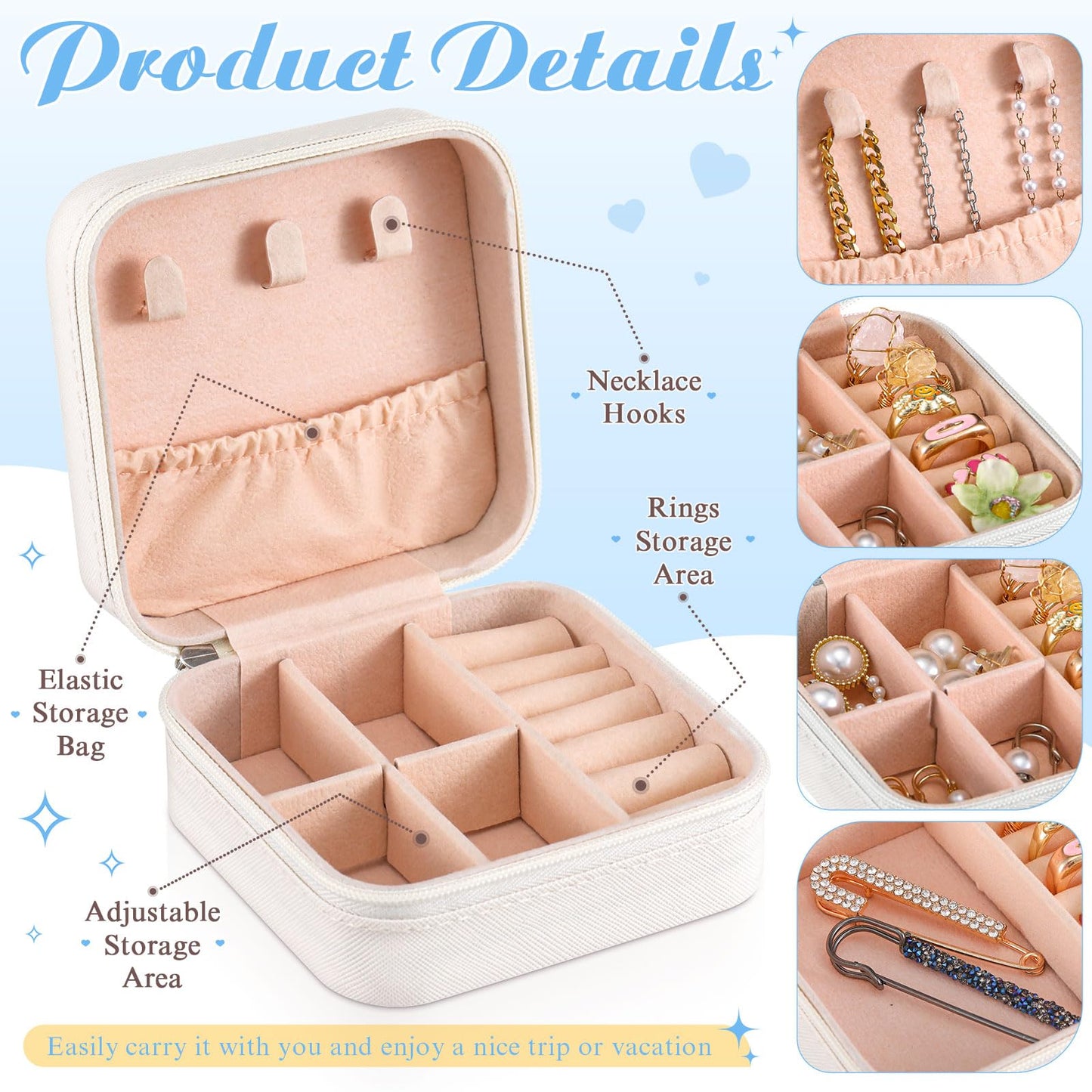 Hotop 24 Pcs Bridesmaid Proposal Gifts Set, 6 Mini Jewelry Box, 6 Satin Bridesmaid Scrunchies, 6 Bachelorette Sunglasses, 6 Square Hair Clips for Bridal Shower Wedding Party Favors (White, Blue)