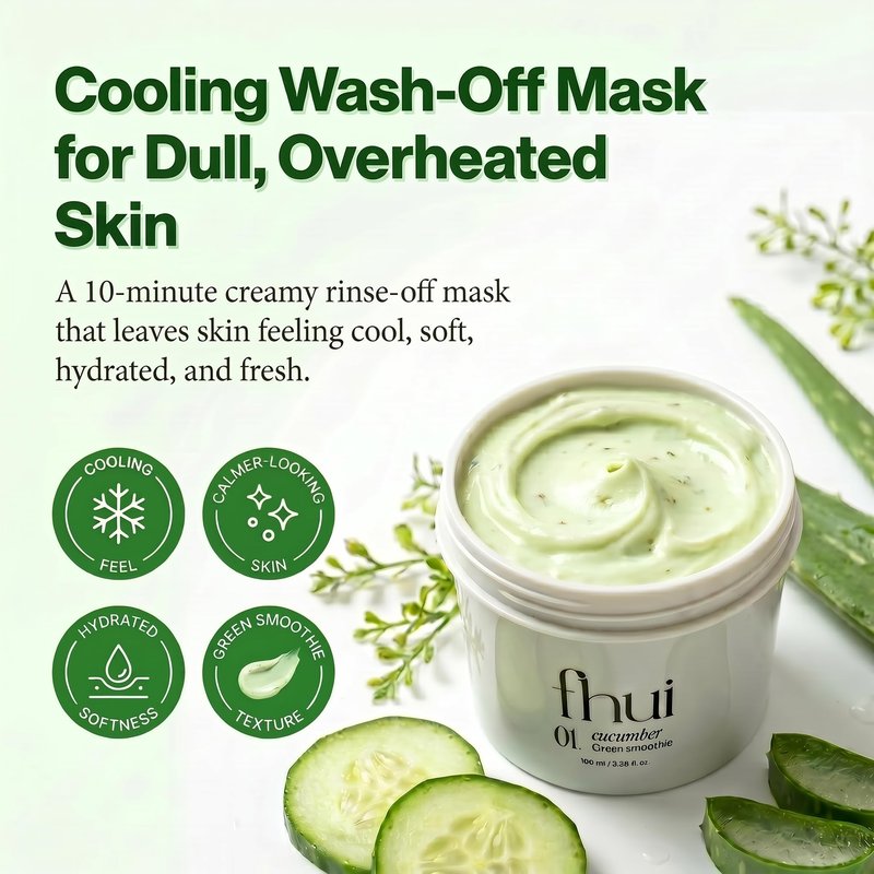 Cucumber Basil Face Mask Korean Skincare | Cooling Wash-Off Mask for Redness Relief & Sensitive Skin | Green Smoothie Mask with 3,500ppm Cucumber, Glutathione & 8 Types Hyaluronic Acid | K-Beauty