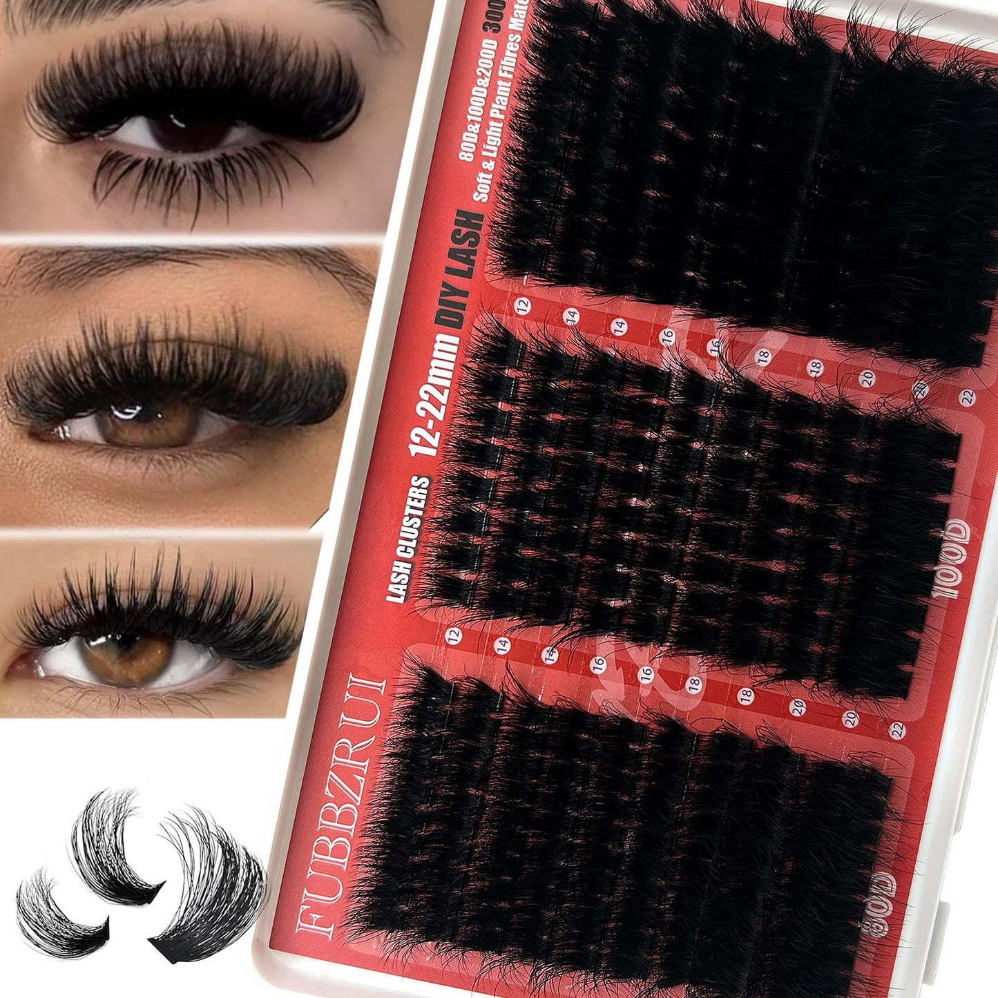 FUBBZRUI Lash Clusters D Curl 12-22mm Dramatic Long Individual Lashes Mega Volume Thick Eyelash Clusters DIY 80D 100D 200D