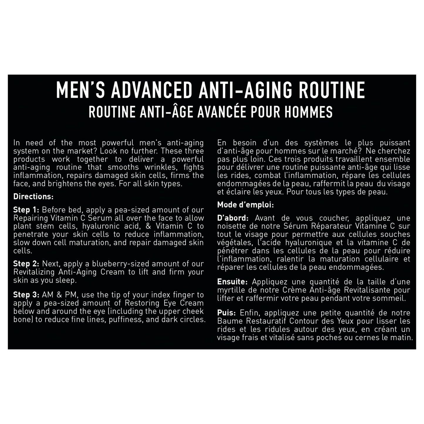 Brickell Men's Advanced Anti-Aging Routine, Night Face Cream, Facial Serum and Eye Cream, With Hyaluronic Acid, Vitamin C, and MSM