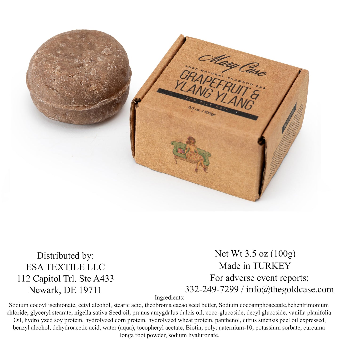 Mary Case Shampoo Bar for Oily Hair – Natural Solid Shampoo Bar 3.5 oz / 100g with Biotin – Oil Control, Rich Lather Hair Shampoo Bar – Grapefruit & Ylang – Plastic-Free