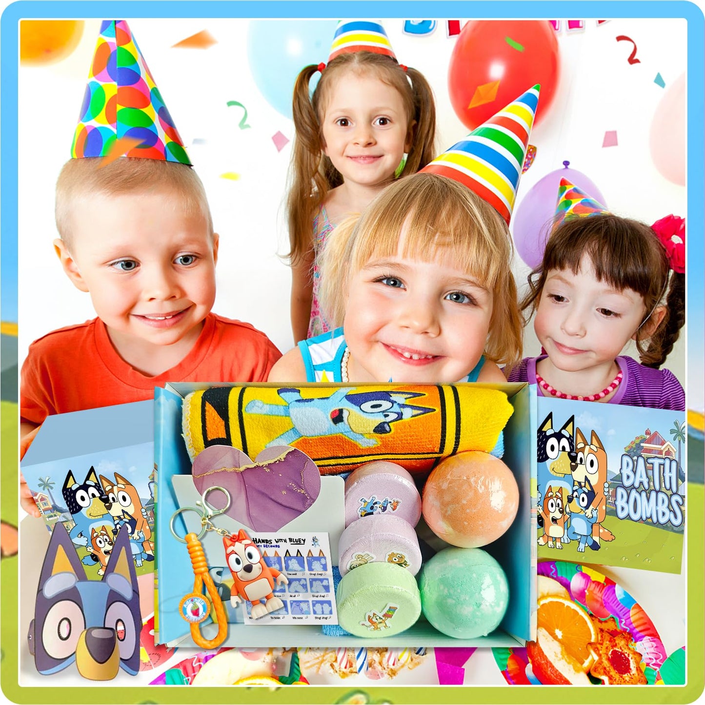 The Blue Heelers Gifts Set: Bath Bombs with Toys Inside, Shower Steamers, Mask Craft, Keychain, Drawstring Backpack, Towel, Blanket, Sticker, Poster, Gift Card, Birthday Gifts for Kids,Relaxing Gifts