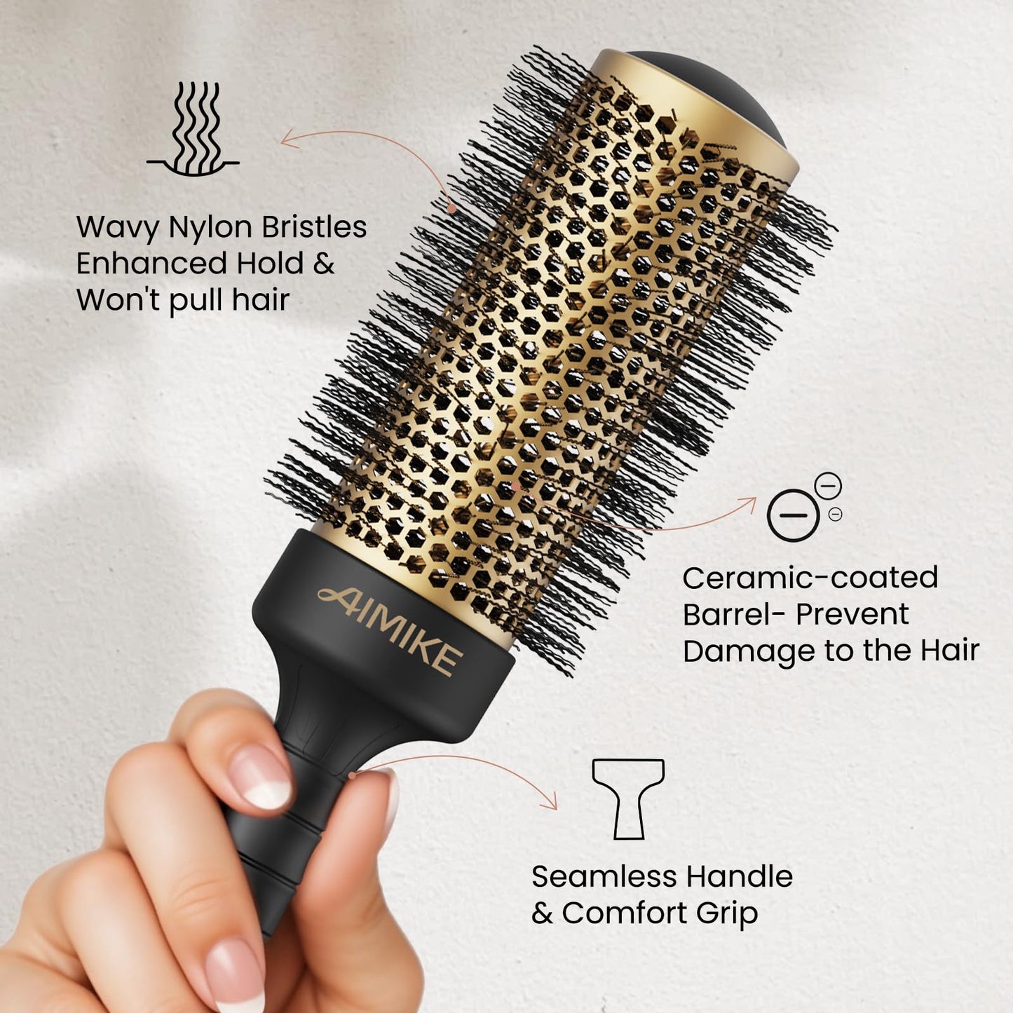 AIMIKE Round Brush for Blow Out, Medium Round Hair Brush with Nano Thermal Ceramic Tech, Quick Blow Drying & Styling, Volumizing Blowout Brushes for Women Medium Hair, 1.7 in Barrel (Not-electric)