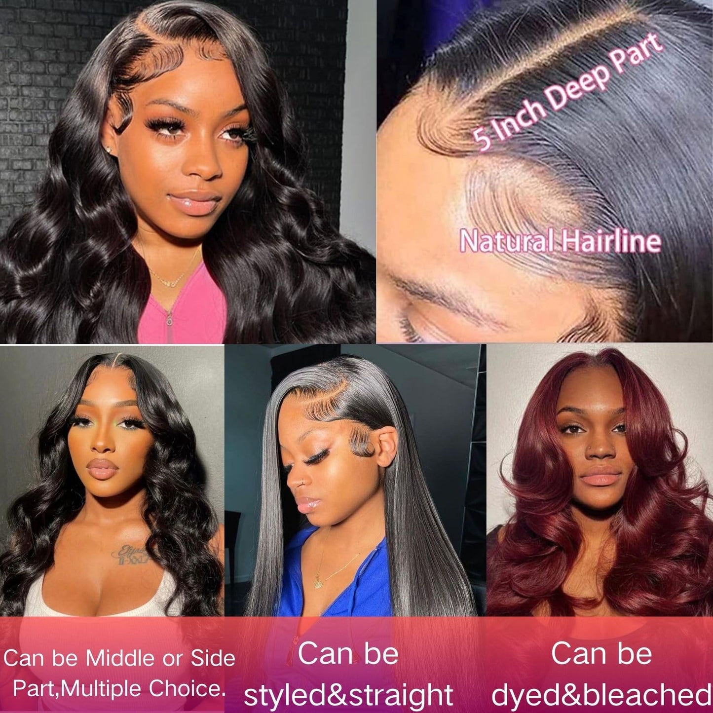 5x5 HD Lace Frontal Closure Body Wave Human Hair Extension - 16 Inch, Virgin Remy, Pre-Plucked, Natural Black