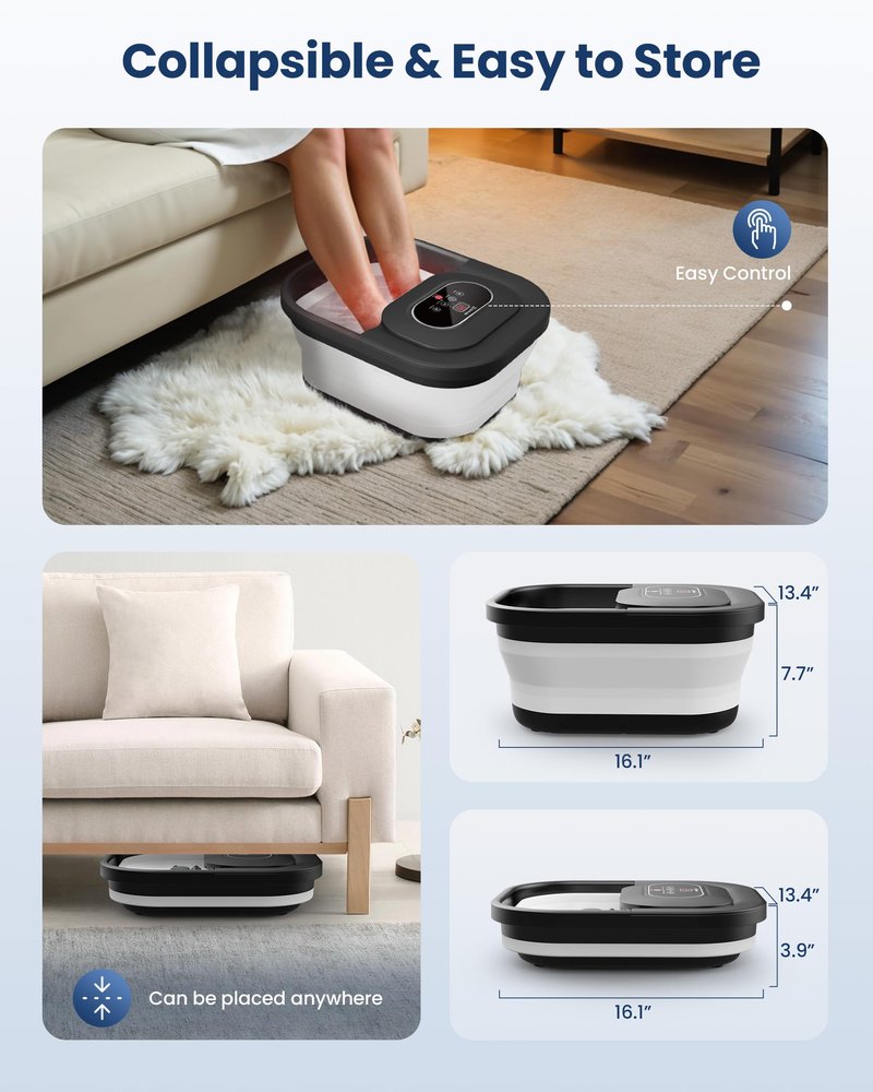 COMFIER Collapsible Foot Spa Bath Massager with Heat, Pedicure Foot Spa with Bubbles, Red Light, Pumice Stone and Shiatsu Massage Rollers, Heated Bath Spa for Relaxation and Stress Relief