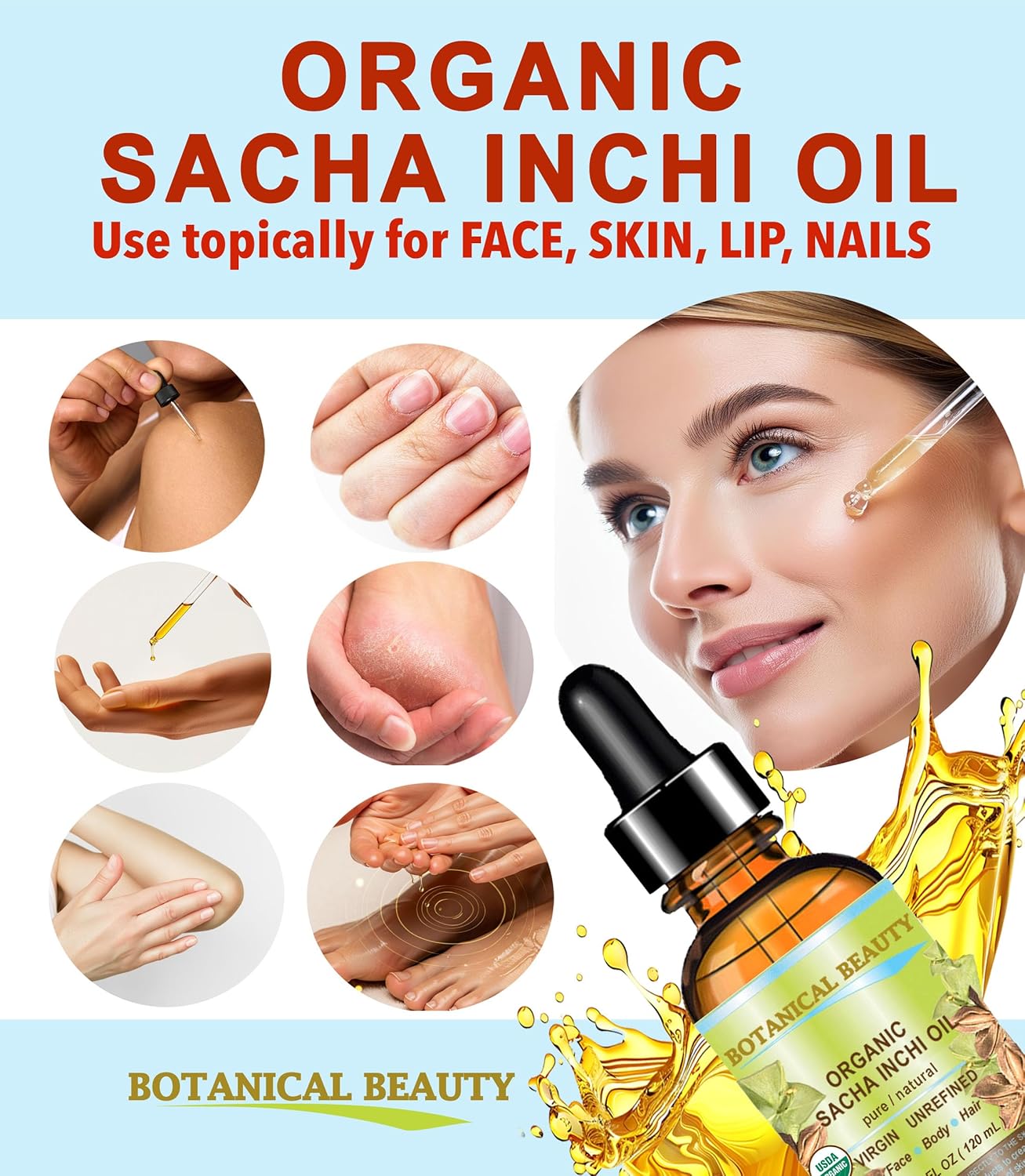 Organic Sacha Inchi Oil - 100% Pure Virgin Cold Pressed Carrier Oil for Face, Skin & Hair | 4 Fl Oz (120 ml)