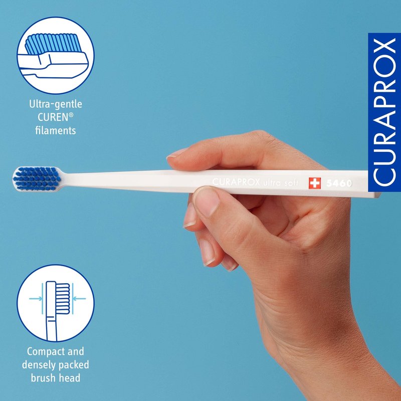 Curaprox CS 5460 Ultra-Soft Toothbrush – Adult Tooth and Gum Care | Super Soft Curen® Bristles for Gentle Cleaning | Blue-Pink, Single Pack