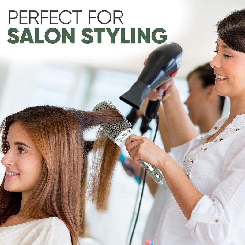 Round Hair Brush - 25mm Barrel with Flexible Nylon Bristles | Nano Ionic Heat Resistant for Professional Curling & Styling