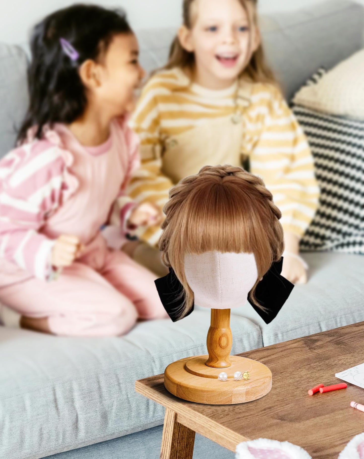 CHADWICK UnPinnable Baby Mannequin Head - Wig Stand for Kids, Plastic Model for Hats, Wigs, Glasses, Scarves Display - Baby Girl Children Hat Stand, Canvas Block Manikin for Home, Salon (47cm)
