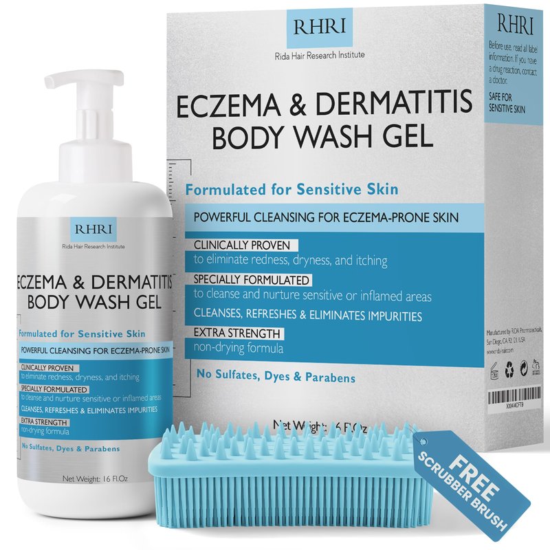 Eczema Body Wash | Eczema Treatment | Gel Cleanser For Eczema Prone Skin | Soothes Dryness & Itching, Gentle On Eczema & Dermatitis, Sulfate-Free With A Free Scrubber Brush