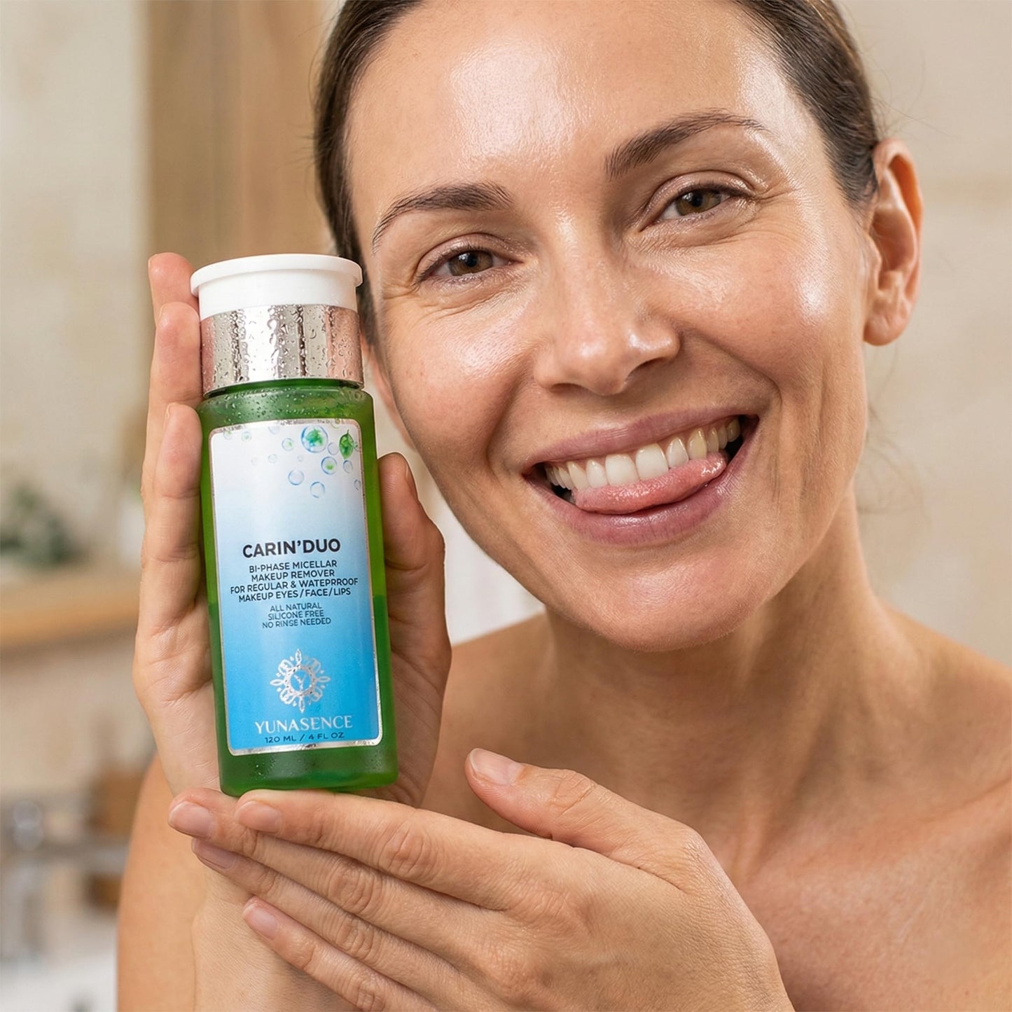 Sweetsation Therapy YUNASENCE CARIN’DUO Bi-Phase Micellar Makeup Remover for Regular and Waterproof Makeup. Eyes/Face/Lips, 4oz. 100% Natural. Silicone free. Cyclopentasiloxane free.