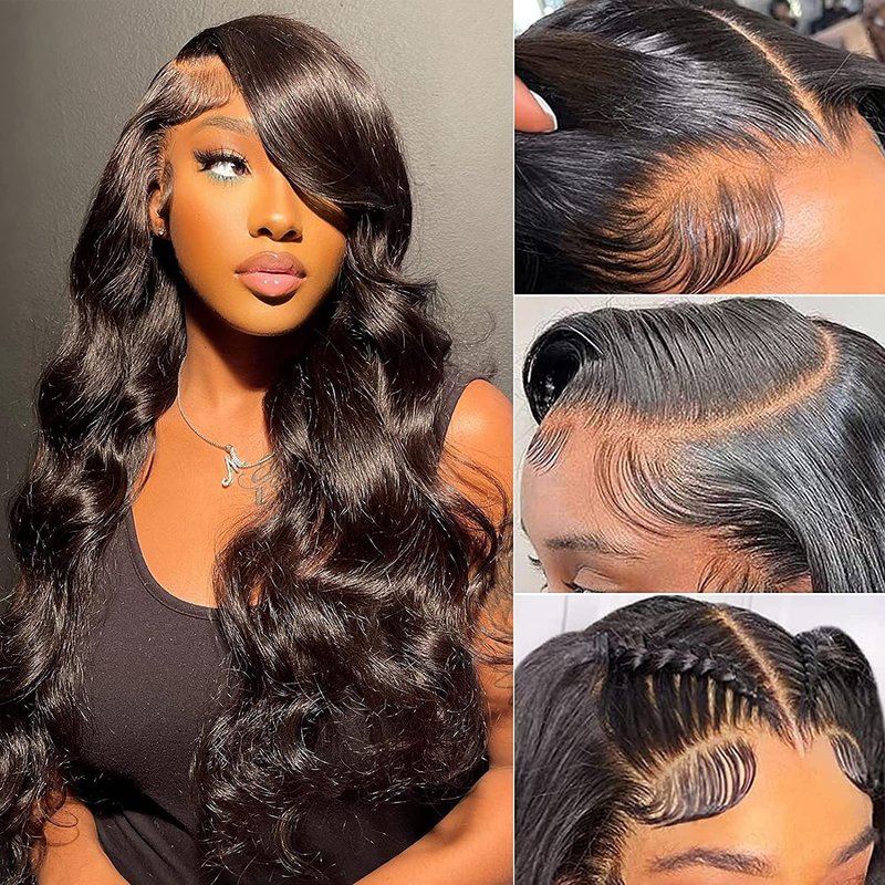 Lace Front Wigs Human Hair 13x4 HD Transparent Pre Plucked with Baby Hair Bleached Knots 150 Density Glueless Human Hair Wigs for Black Women 1B# Natural Color 20 inch
