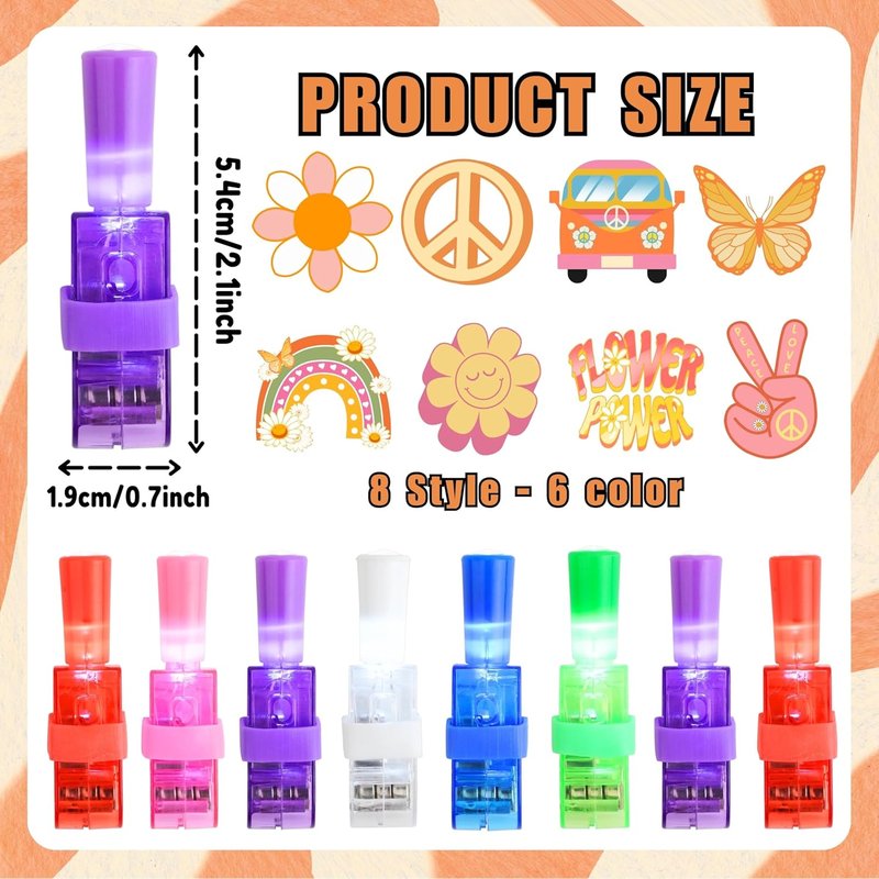 Groovy Party Favors Set - 72 PCS Tattoos & LED Finger Lights | Glow In The Dark Birthday Goodie Bag Fillers for Kids