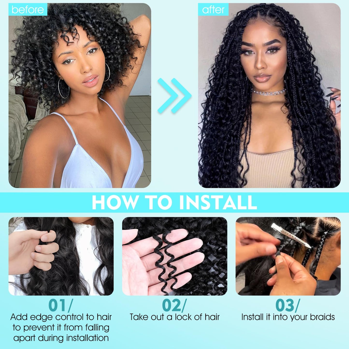 S-noilite Human Braiding Hair for Boho Braids 100% Unprocessed Brazilian Virgin Bulk Hair 1 Bundles/Pack 50g 24 Inch Deep Wave Bundles Human Hair for Bohemian Knotless Braids No Weft #1B