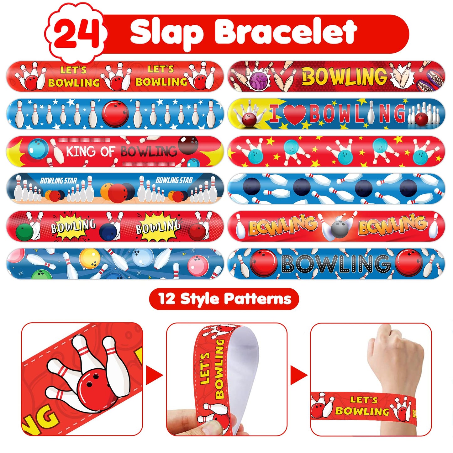 72 PCS Bowling Party Favors Set | 48 PCS Temporary Tattoos & 24 PCS Slap Bracelets Fun Bowling Themed Gifts for Kids, Girls and Boys, Birthday Parties, Baby Showers, Classroom Rewards & Sports Events