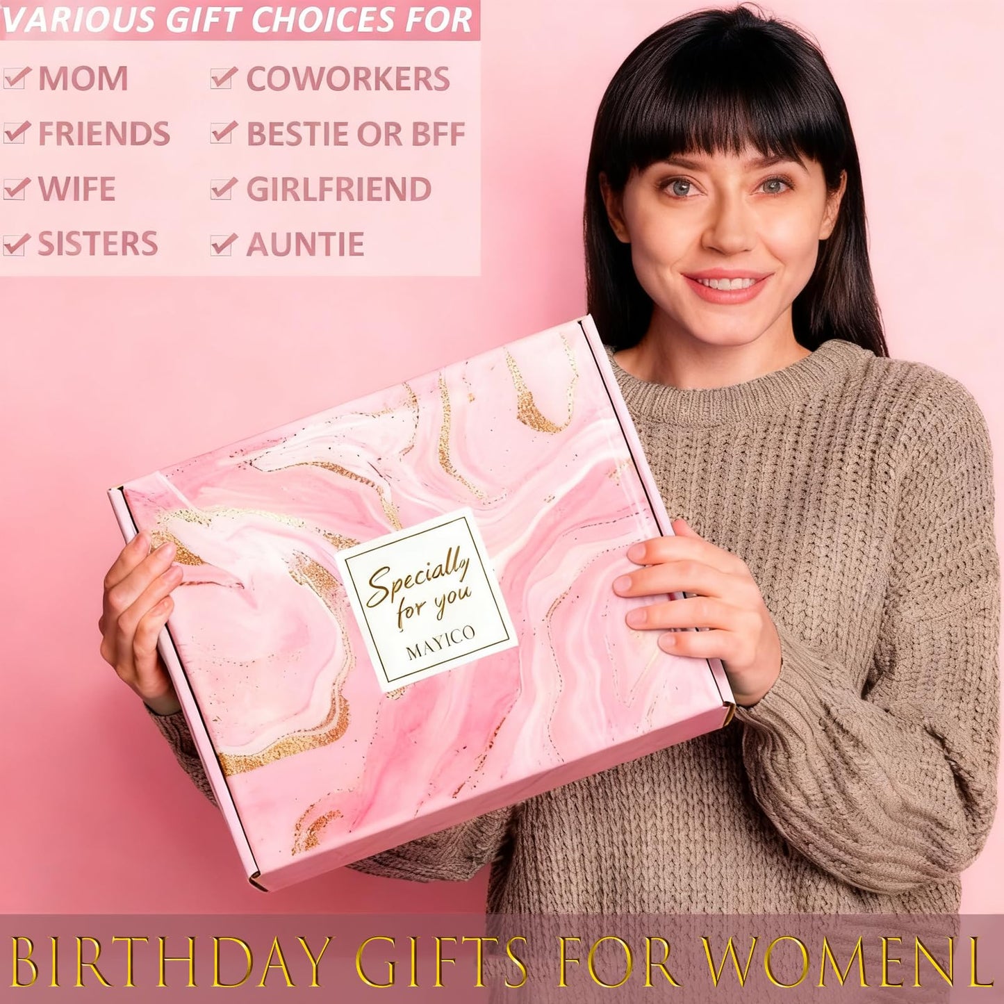 Luxury Pink Birthday Gift Box for Best Friend Birthday Gifts for Women, Cute Aesthetic Present Set for Daughter, Sister, Girlfriend, Wife Unique Gifts for Women Set 11pcs