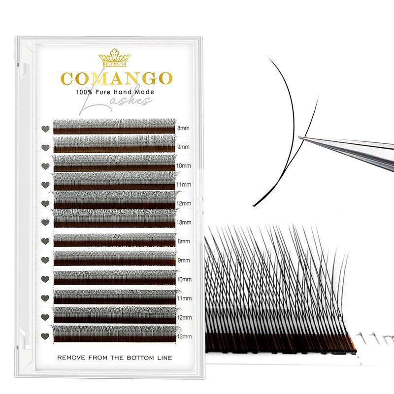 CoMango Fox EyeLashes Extension 2D Fans Flying YY Lashes Y Shaped Wispy Lashes Foy YY Lashes Mink Premade Lash Fans C/D Curly Natural Fluffy Handmade Individual Eyelash Fans(Black,2D-D-mix8-13mm)