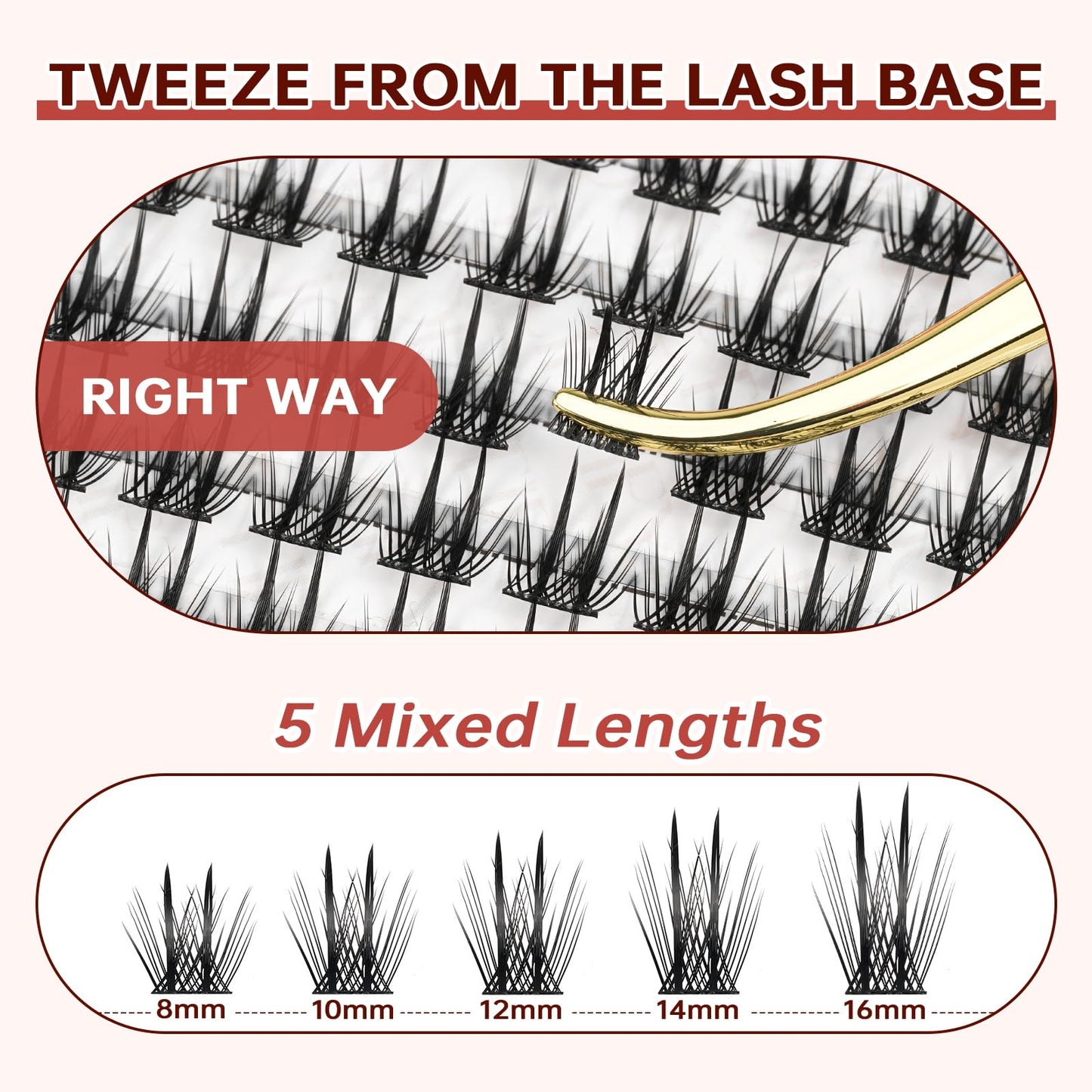 JOLIETIFY Lash Extension Kit, Faux Mink 8–16mm Clusters, Sculpted Accent Style with Dual-Bundle Design, Lightweight Volume, Waterproof Bond & Seal, Individual Lashes with Tweezers & Remover, Easy DIY
