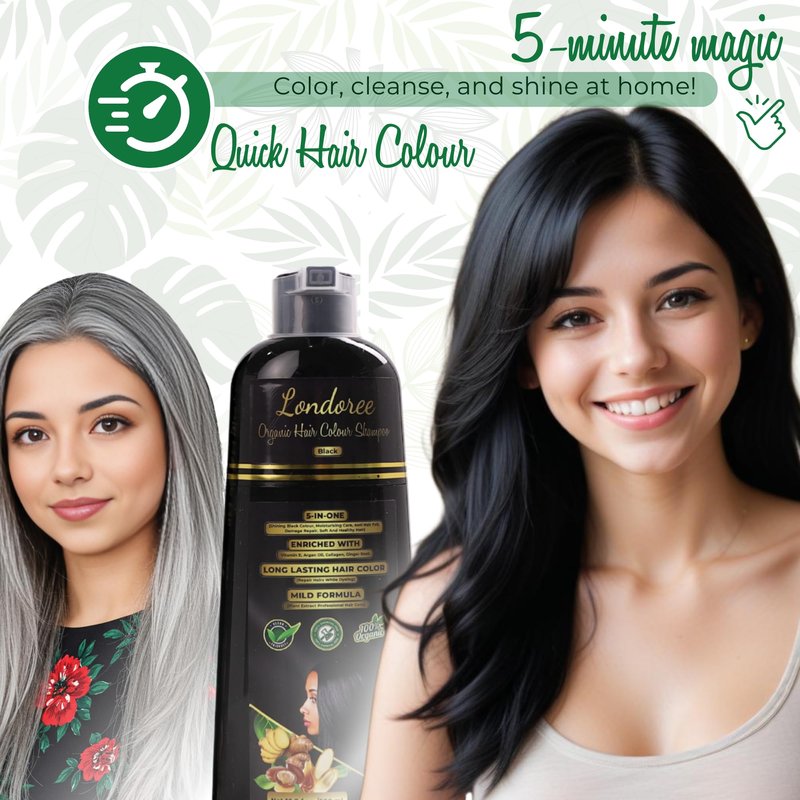 Londoree 5-in-1 Hair Dye Shampoo 500ml Black | Ammonia-Free Grey Coverage with Vitamin E, Argan Oil & Collagen – Colors, Moisturizes, Repairs & Reduces Hair Fall in Just 15 Minutes