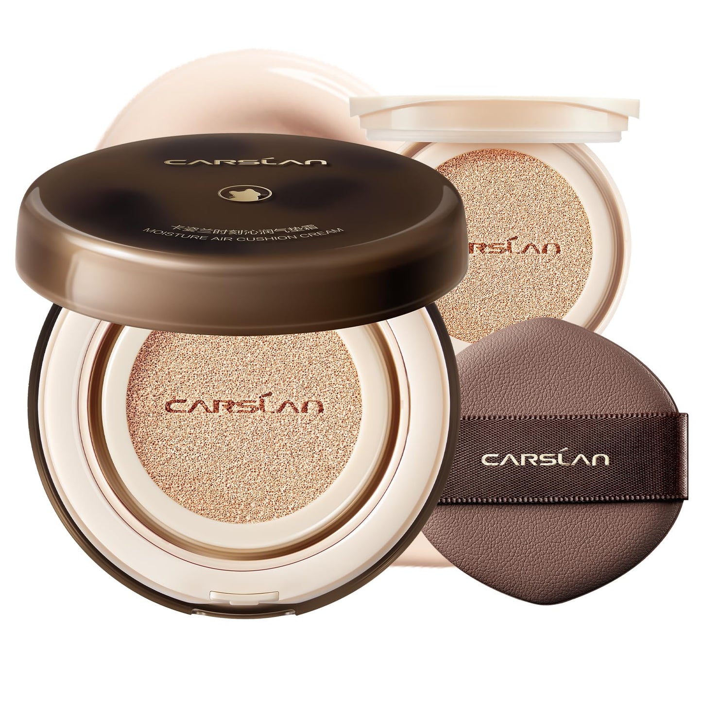 CARSLAN Moisture Air Cushion Cream Face Foundation Makeup, Lightweight, Full Dewy Coverage, Builable Glow, Finish Foundation with Hyaluronic acid, P01 Fair Pink For Dry Skin (Refill Included)
