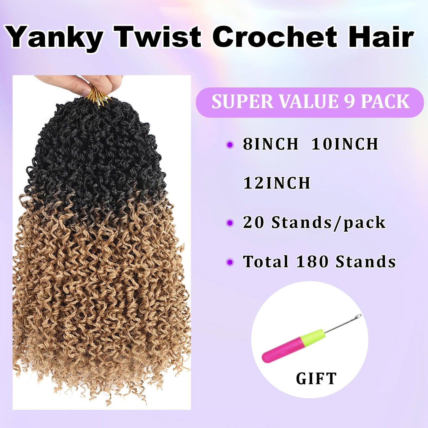 9 packs Yanky Twist Crochet Hair - (8+10+12inch)*3,Ombre Blonde,Pre-Looped Yankee Twist Mini Passion Twist,Pre-Twisted Micro Spring Twist,Synthetic Curly Crochet Hair Extensions（OT1B/27#）
