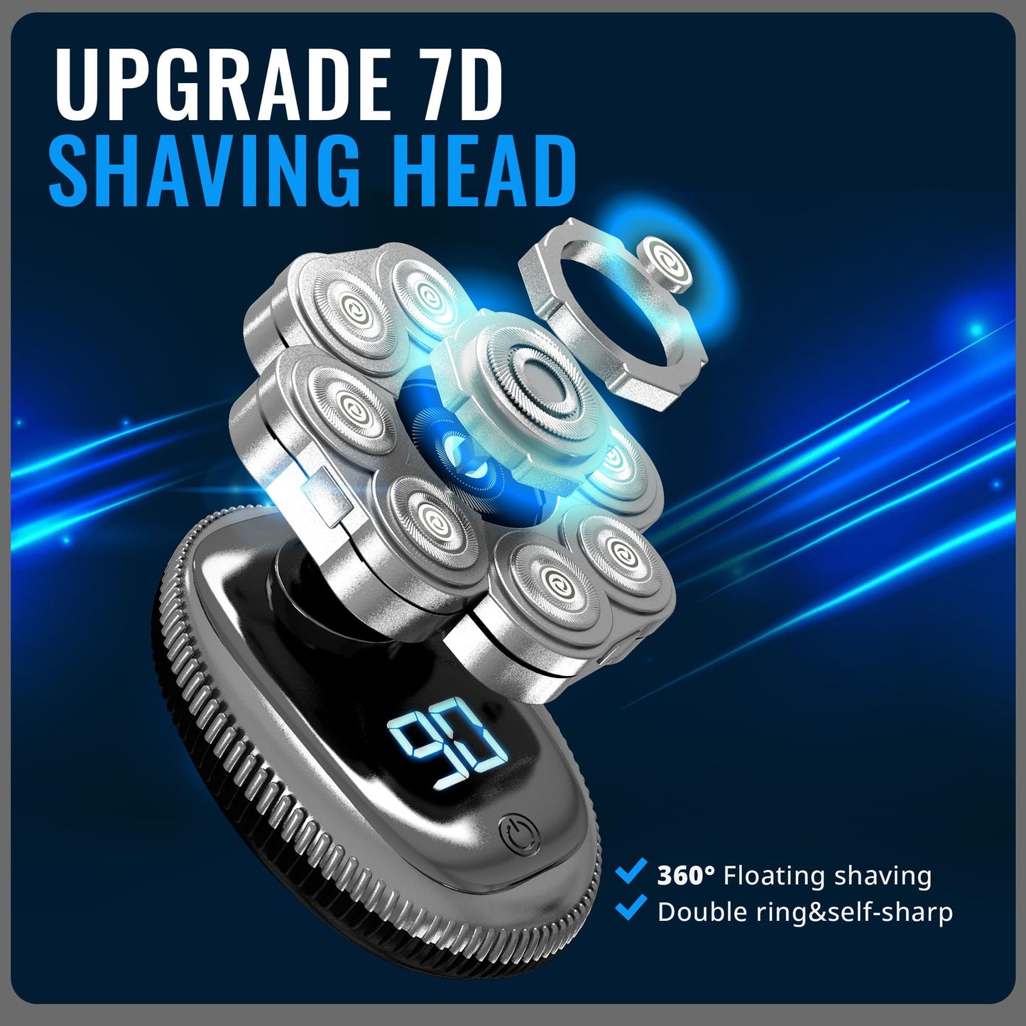 Head Shavers for Bald Men 6 in 1 - Head Shaver Kit Wet/Dry Multidirectional Floating of 9D Knife Rechargeable Head Bald Shavers for Men Wire USB + Manual
