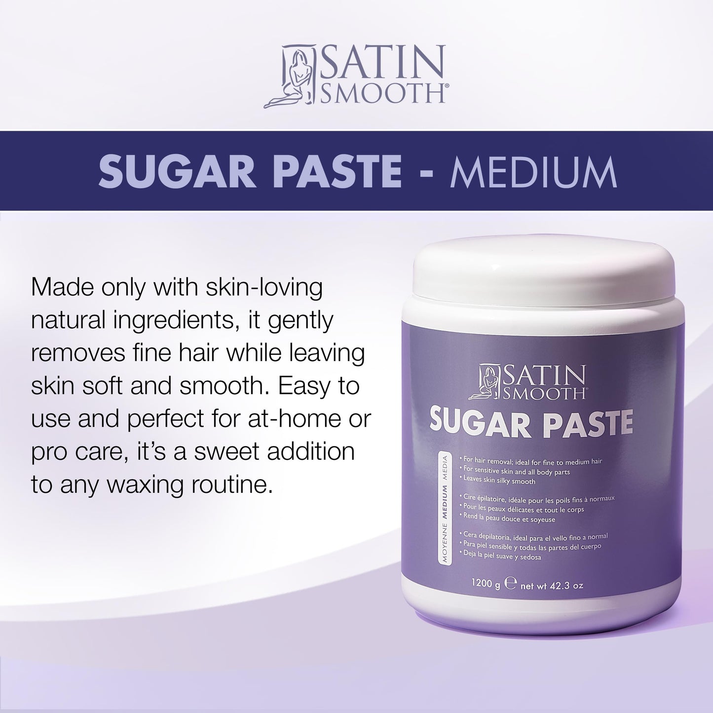 Satin Smooth Medium Sugar Paste – Natural Sugaring Hair Removal for Sensitive Skin, Bikini, & Full Body, 42.3 oz