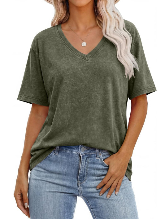 ANRABESS Womens Oversized Acid Washed T-Shirt Short Sleeve Vintage Casual V Neck Tops 2026 Summer Basic Tee Trendy Clothes
