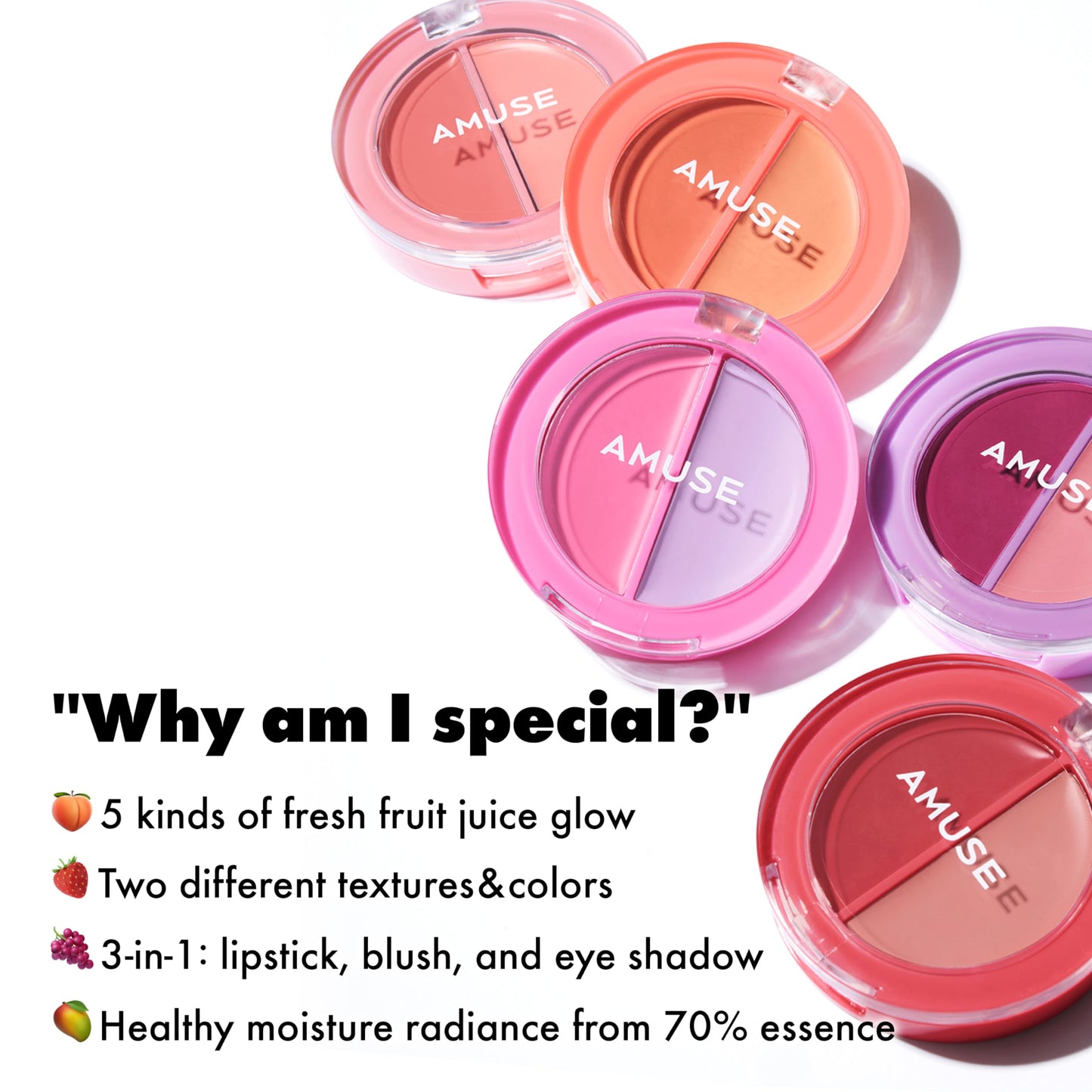 AMUSE SEOUL Lip and Cheek Healthy Balm (01 BOKSOONGA) - Multiuse Buildable Cream & Balm Blush, Glossy Creamy Texture, Natural Flush, 2 Colors, Lightweight, Vegan, Korean Beauty Makeup