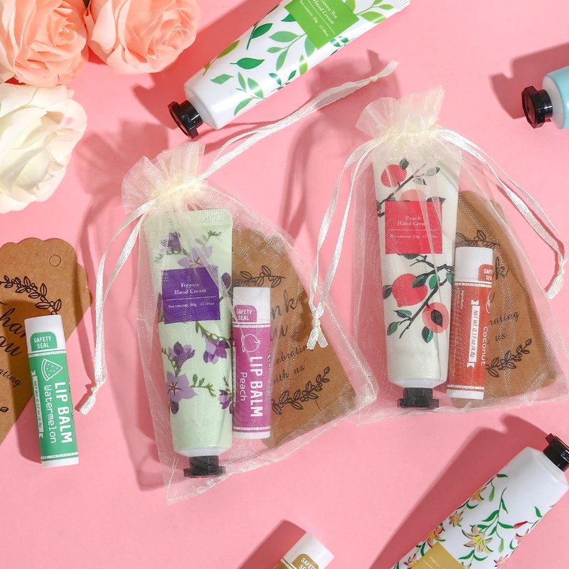 AZEN 60 Sets Bulk Gifts, Hand Cream and Lip Balm Bulk Set with Organza Bag Thank You Card, Baby Shower Wedding Gift for Guests, Bridal Wedding Favors for Guests, Mothers Day Gifts Stocking Stuffers
