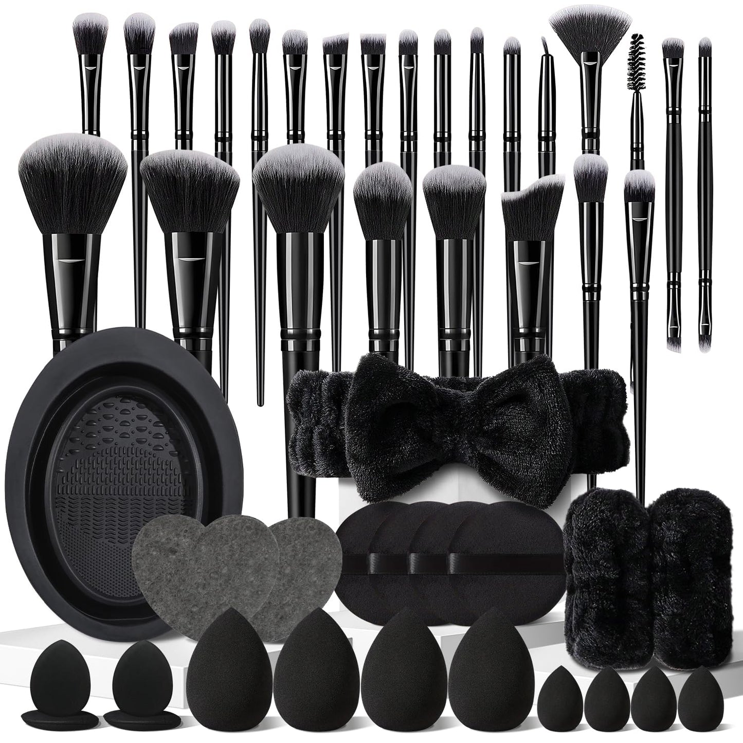 Professional 47-Piece Black Makeup Brush Set - Premium Synthetic Brushes for Blush, Foundation, Eyeshadow & Concealer | Includes Beauty Blender Sponge