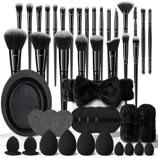 Professional 47-Piece Black Makeup Brush Set - Premium Synthetic Brushes for Blush, Foundation, Eyeshadow & Concealer | Includes Beauty Blender Sponge