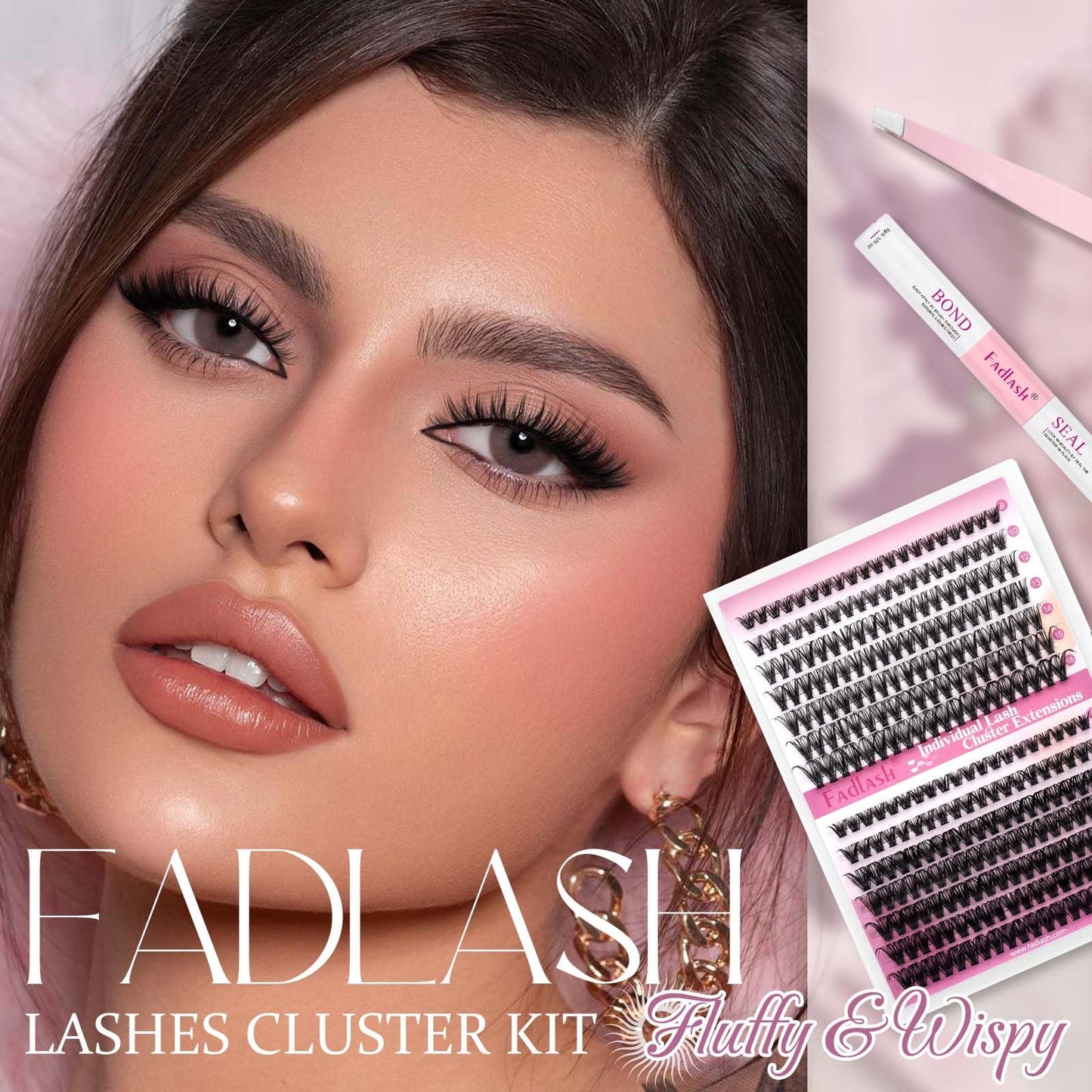 FADLASH DIY Eyelash Extension Kit, 240Pcs Lash Clusters with Lash Bond and Seal, Clusters Eyelash Applicator Tool, D Curl DIY Lash Kit (30D+40D Kit)