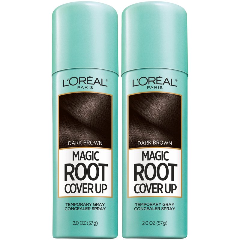 L'Oreal Paris Magic Root Cover Up Gray Hair Spray, 100% Gray Hair Coverage with Buildable, Lightweight, Transfer-Resistant, and Temporary Formula, Ammonia-Free, Dark Brown, 2 oz (2 Count)