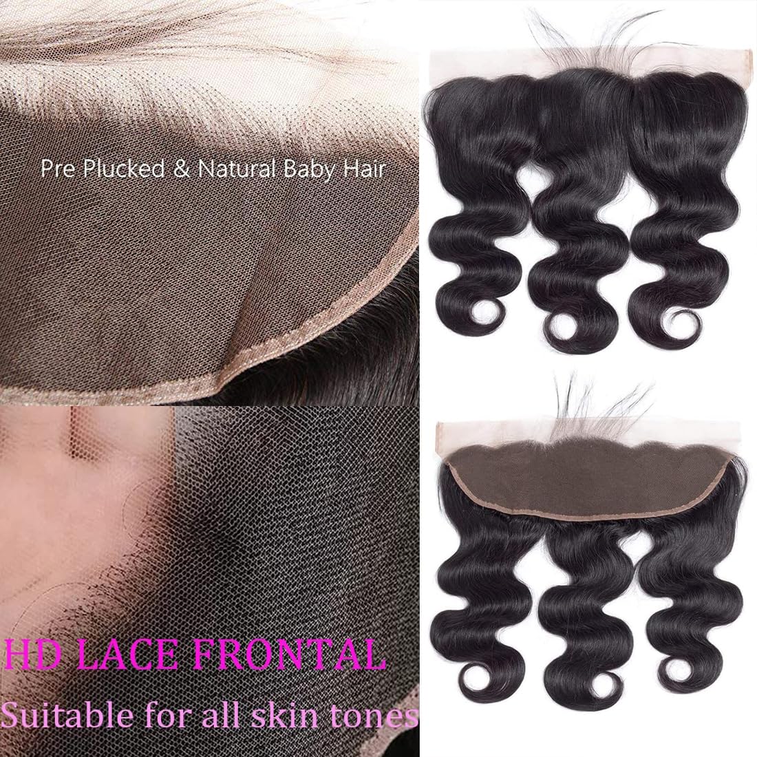 13x4 Lace Frontal Closure Body Wave Ear to Ear 16 Inch Brazilian Virgin Human Hair Closure Natural Black Color(13 x 4 Body Wave, 16 inch)