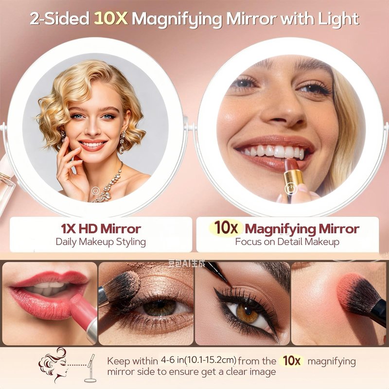 DEXHOM 11.8" Extra Large Lighted Makeup Mirror, 1X/10X, 2-Sided Magnifying Mirror with 96 LEDs, 3 Color Dimmable Lights, 360° Swivel, LED Vanity Mirror, White - Great Gift Chrome