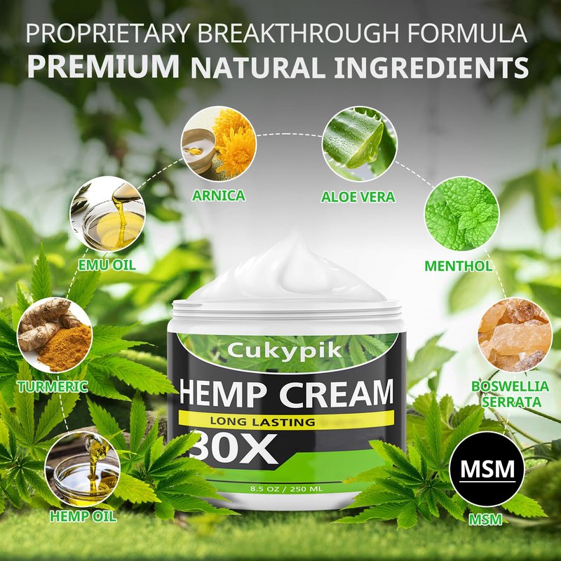 JUYIHEAL Hemp Cream 8.5oz, Natural Soothing Topical Cream, with Arnica,MSM, Turmeric, Menthol, Aloe
