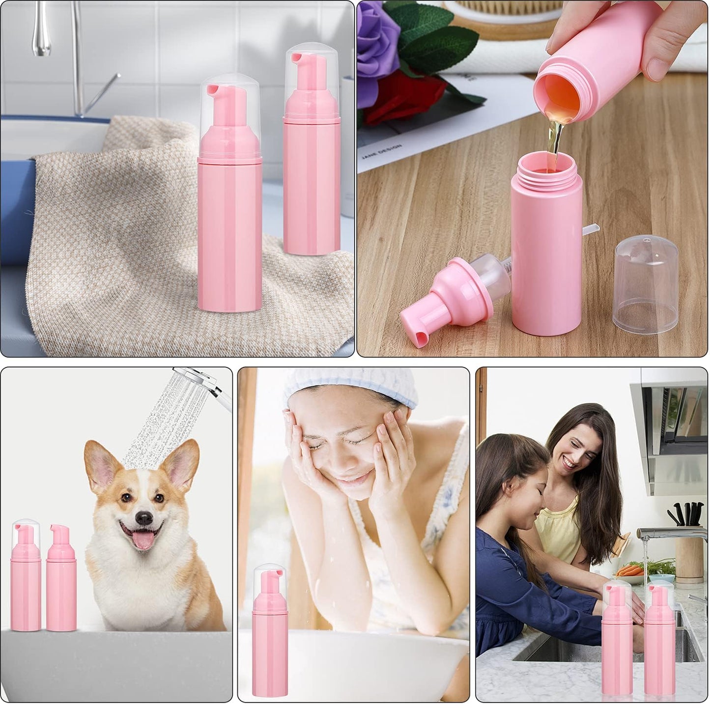 Tzirci 50 Pack 2 oz Foam Pump Bottles, Refillable Soap Dispenser, Daily Use