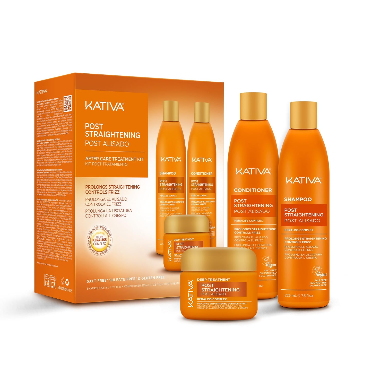 KATIVA Brazilian Post Straightening Treatment Kit, Shampoo, Conditioner & Mask, Keraliss Complex with Vegetal Keratin & Hyaluronic Acid, Helps Prolong Straightening up to 18 Weeks