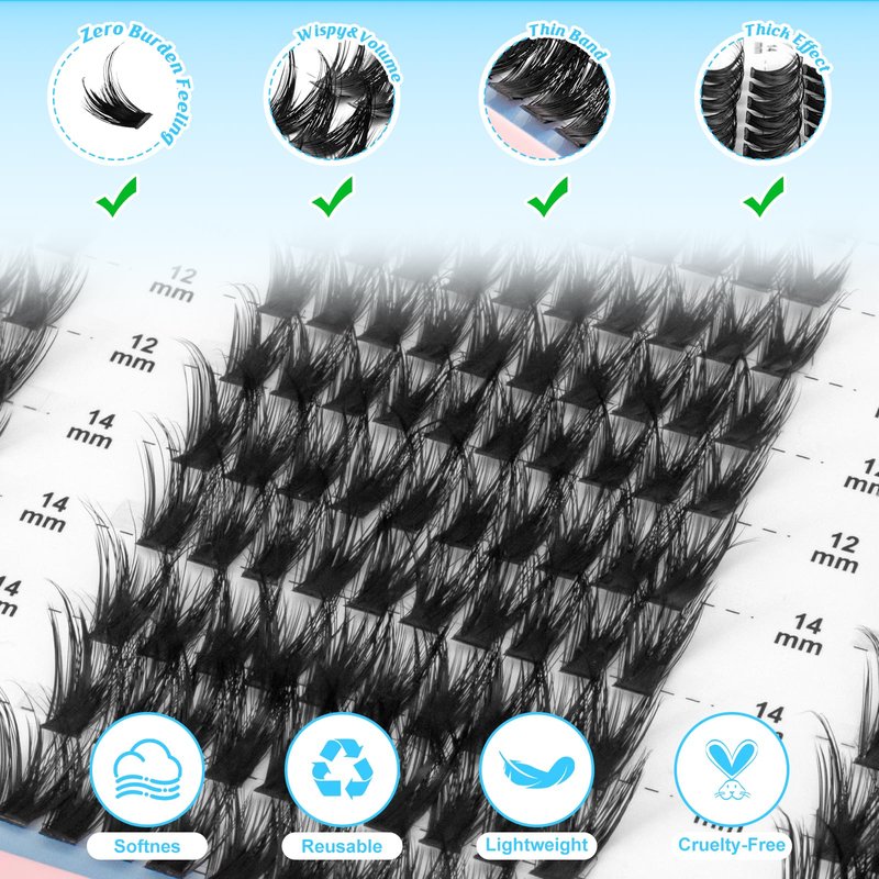 MilyBest Manga Lash Clusters Kit Spiky Anime Cluster Eyelash Extensions 150Pcs CC Curl Wispy Lash Extension Kit 10-16mm DIY Cosplay Doll Individual Lashes Clusters Natural Look