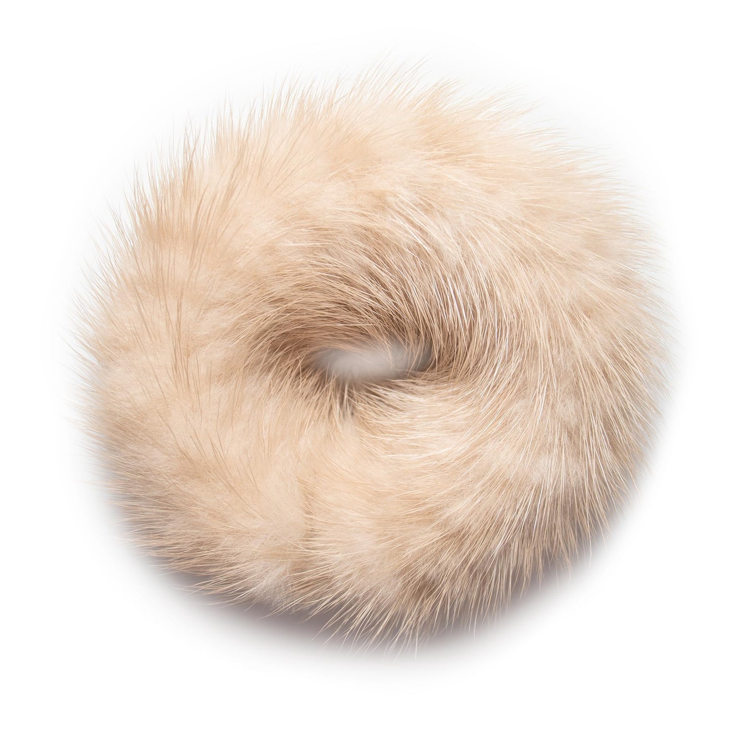 surell Mink Pom Ponytail Holder - Gentle Damage Free Hair Tie - Hair Beauty Accessories - Mink Fur Womans Girls Hair Care Gift (Beige)