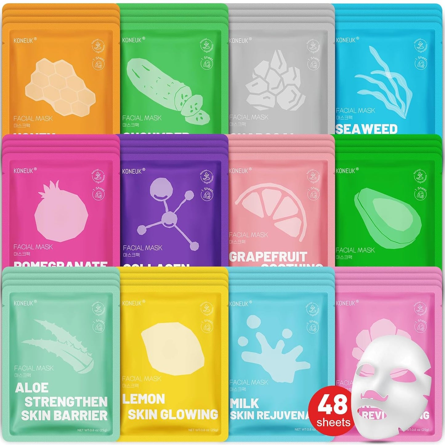 Collagen Hydrating Face Masks - 48 Pack Moisturizing & Soothing | All Skin Types Spa Gift Set