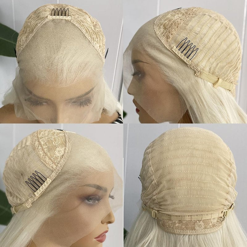 RONGDUOYI Ombre Color Synthetic Lace Front Wig for Women 13x4 Glueless Natural Straight Platinum Black Lace Wig Glueless Natural Hairline Synthetic Daily Wear Costume Party