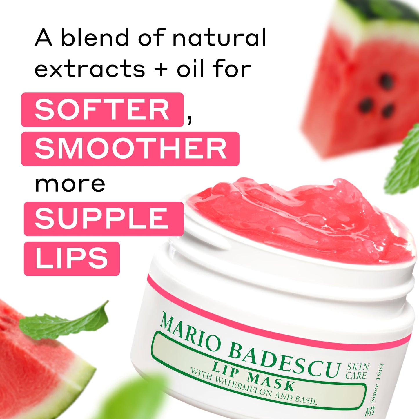 Mario Badescu Lip Mask with Watermelon & Basil for All Skin Types, Overnight Lip Treatment Enriched With Skin Softening Coconut Oil, Hydrating Shea Butter, Papaya Oil & Squalane, 0.5 Oz